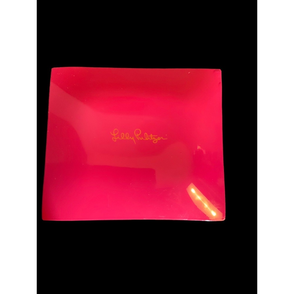 Lilly Pulitzer Pink Blue Elephant Glass Trinket Tray Tusk In Sun 6.5" X 7.5" - Picture 2 of 3
